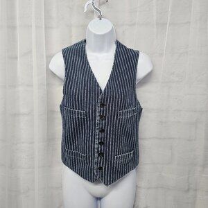 Ralph Lauren & Co Blue Striped Plaid Denim Chambray Vest Italian L